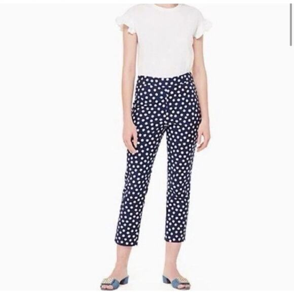 NWT KATE SPADE Cloud Dot Jacquard Pant Size 2 Navy And White Cropped Ankle Pant - Picture 1 of 12